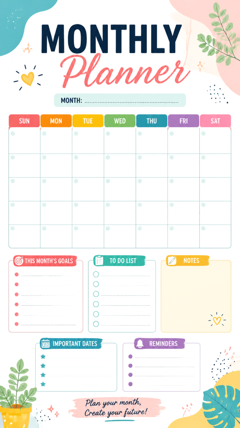 Tropical Monthly Planner Printable Calendar for Easy Organization  Productivity