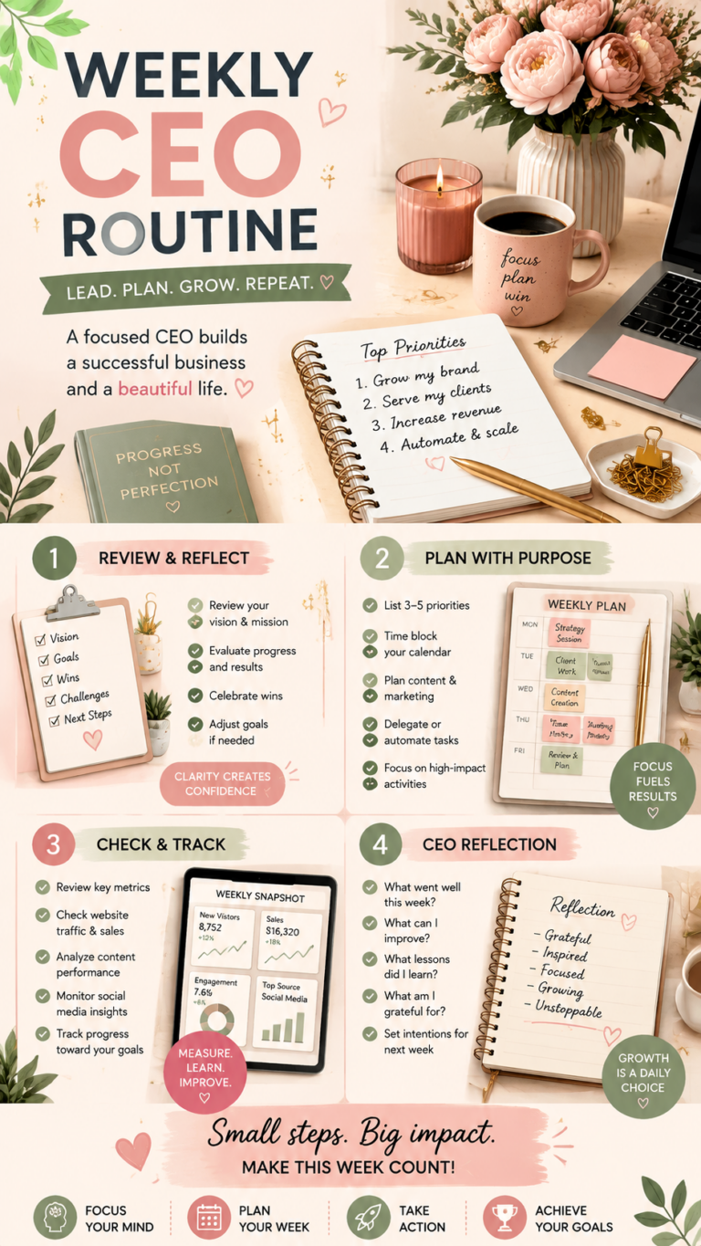 Weekly Business Planner Template  CEO Goals, Schedule  Productivity Plan