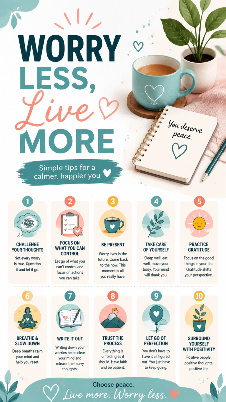 Worry Less, Live More Simple Tips for Peace, Calm  Happiness