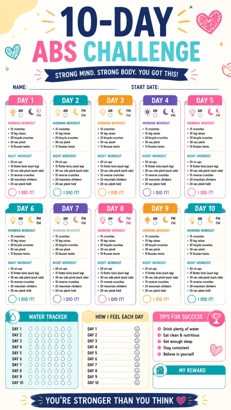 10 Day Abs Workout Challenge for a Stronger Core  Toned Belly