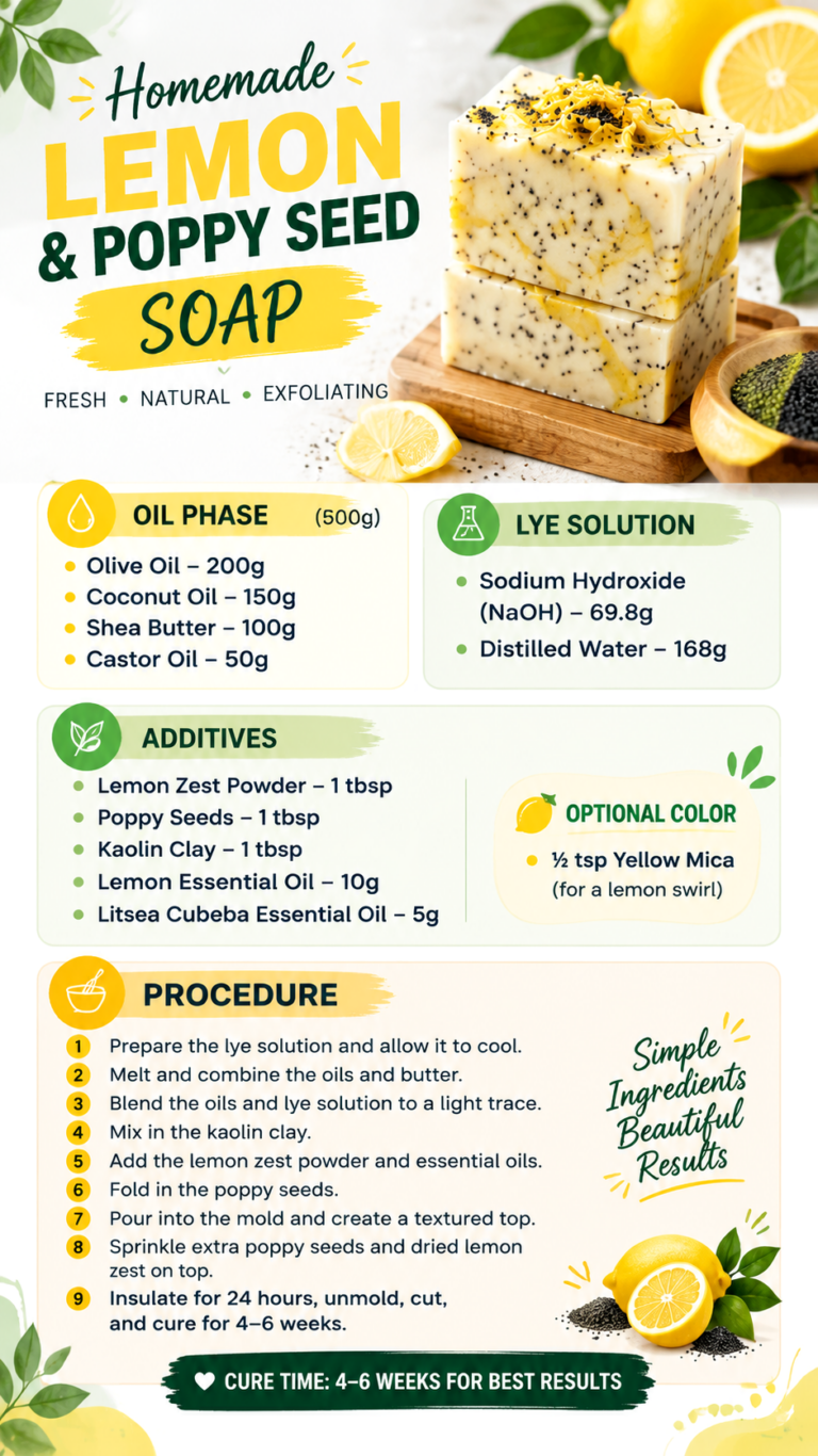 Lemon Poppy Seed Soap Recipe  Natural Homemade Cold Process Soap DIY