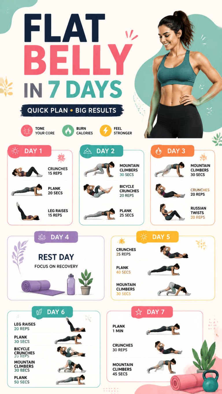 7-Day Flat Belly Workout for Women  Home Abs Fitness Challenge