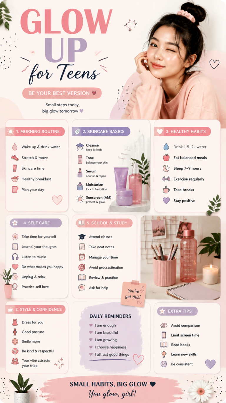 Teen Glow Up Routine Self-Care, Skincare  Study Tips for Your Best Self