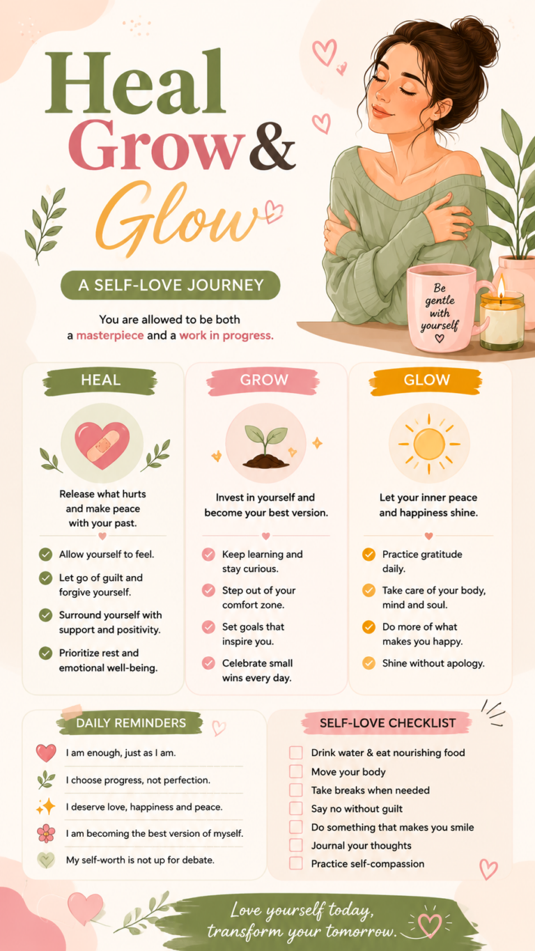 Heal, Grow  Glow Self Love Journey for Inner Peace and Personal Growth