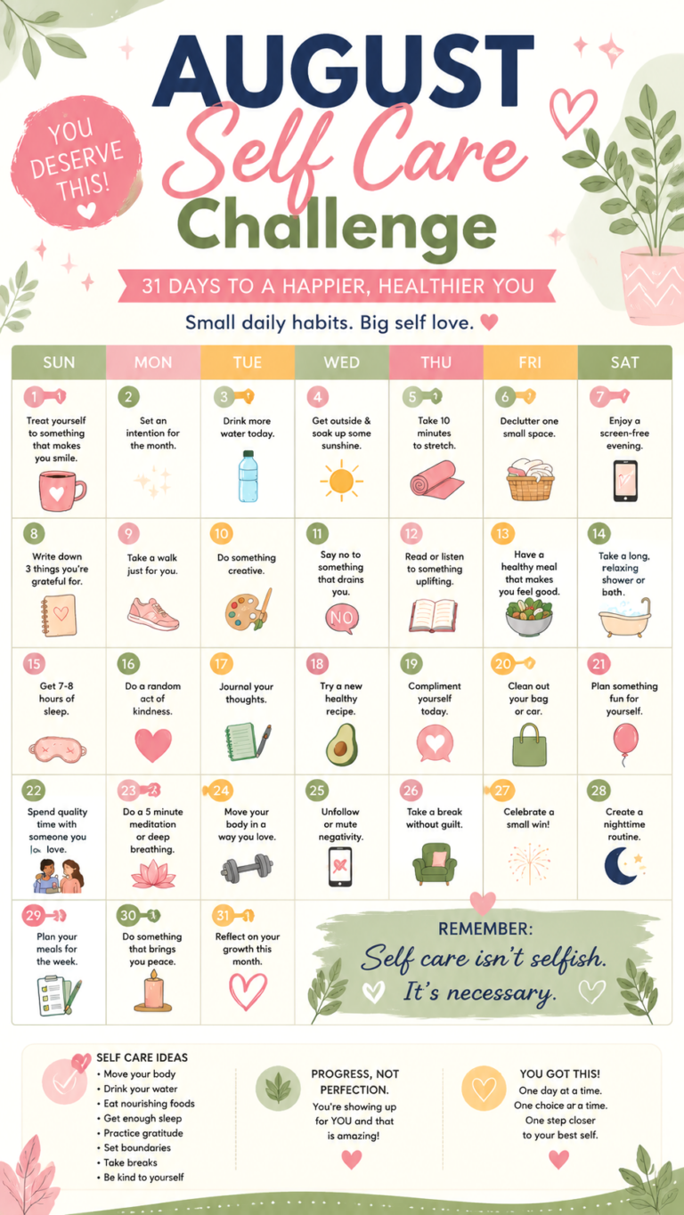 August Self Care Challenge  31 Days to Put Yourself First  Feel Your Best
