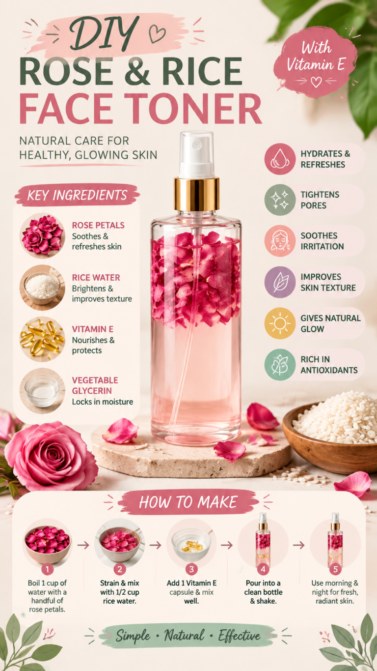 DIY Rose  Rice Water Toner Recipe for Glowing Natural Skin