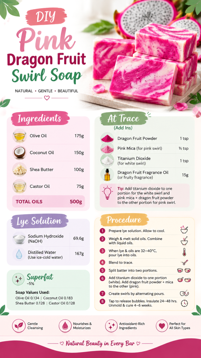 Pink Dragon Fruit Swirl Soap Recipe  Natural Cold Process Soap DIY