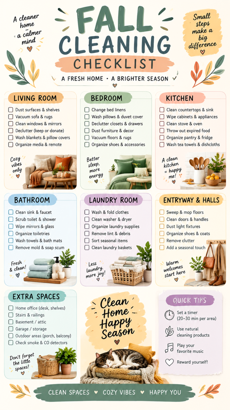 Fall Cleaning Checklist Room-by-Room Deep Cleaning  Cozy Home Reset