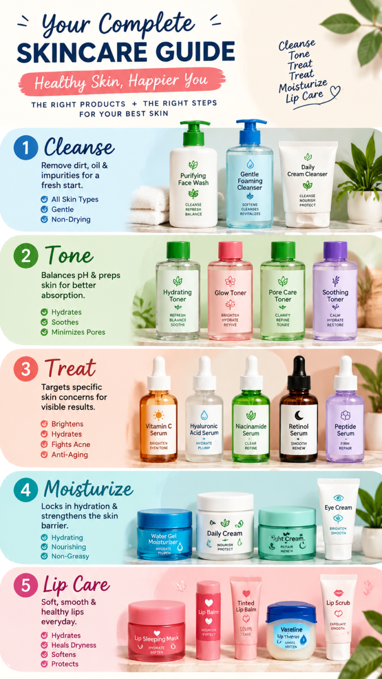 Simple Skincare Routine Cleanse, Tone, Treat, Moisturize  Lip Care Guide