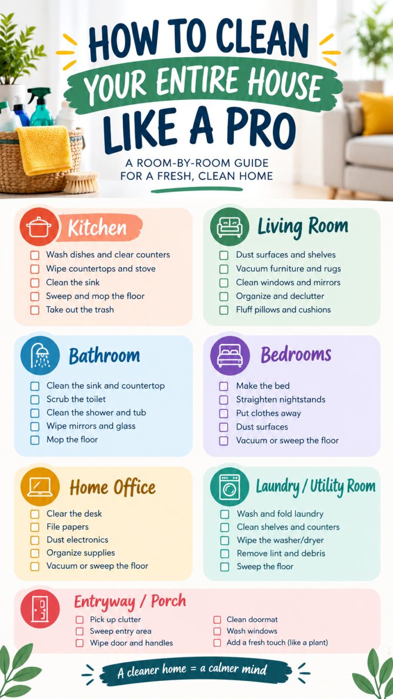 How to Clean Your Entire House Like a Pro Daily, Weekly  Monthly Cleaning Checklist