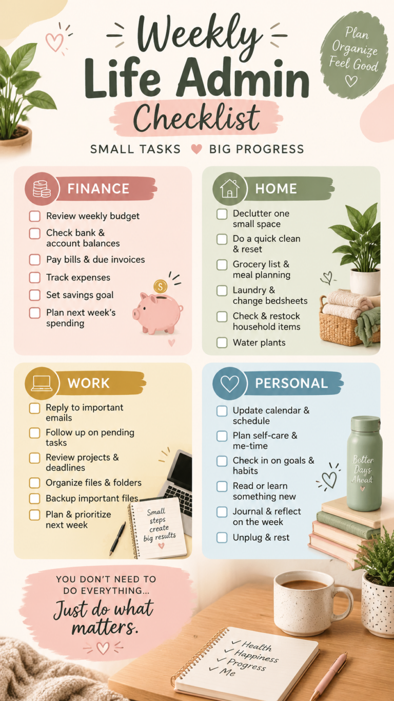 Weekly Life Admin Checklist Simple Tasks for a More Organized and Stress-Free Week