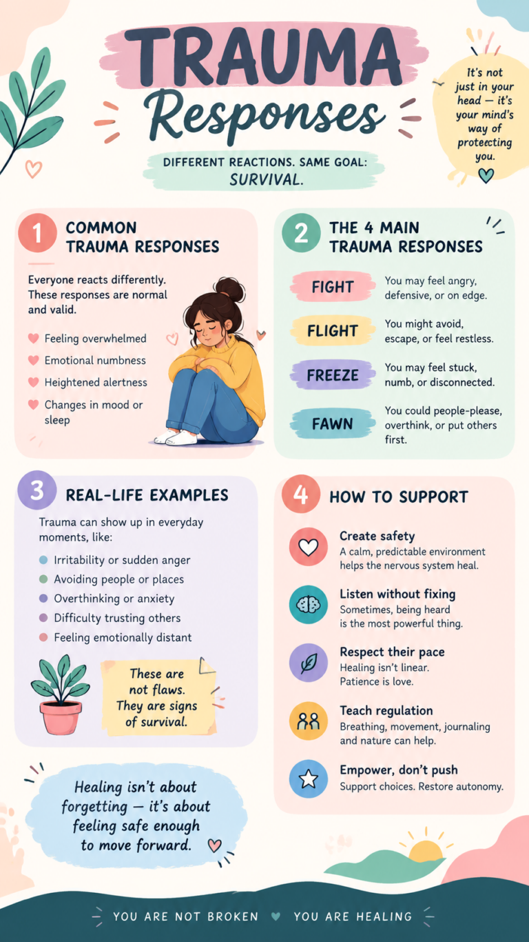 Trauma Responses Explained Fight, Flight, Freeze  Fawn  Signs and Coping Tips